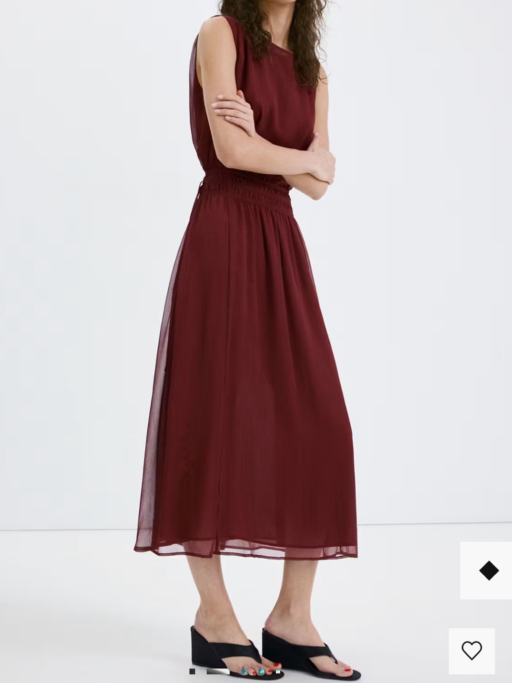 Mango Sleeveless Wine Red Maxi Dress Flowy Dress With Gathered Waist 9075